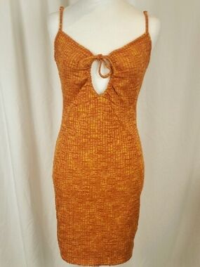 H&M EUC Ribbed Cut-Out Mini Dress Orange Medium